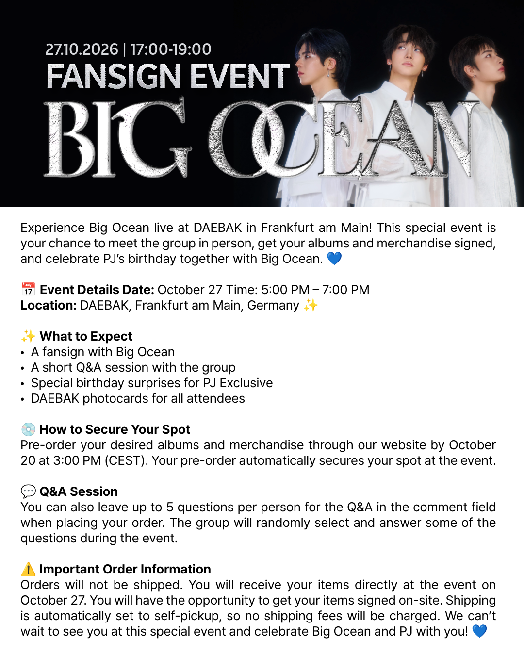 [OFFLINE FANSIGN EVENT] BIG OCEAN - official KSL(Korean Sign Language) Cards + exclusive Photocard