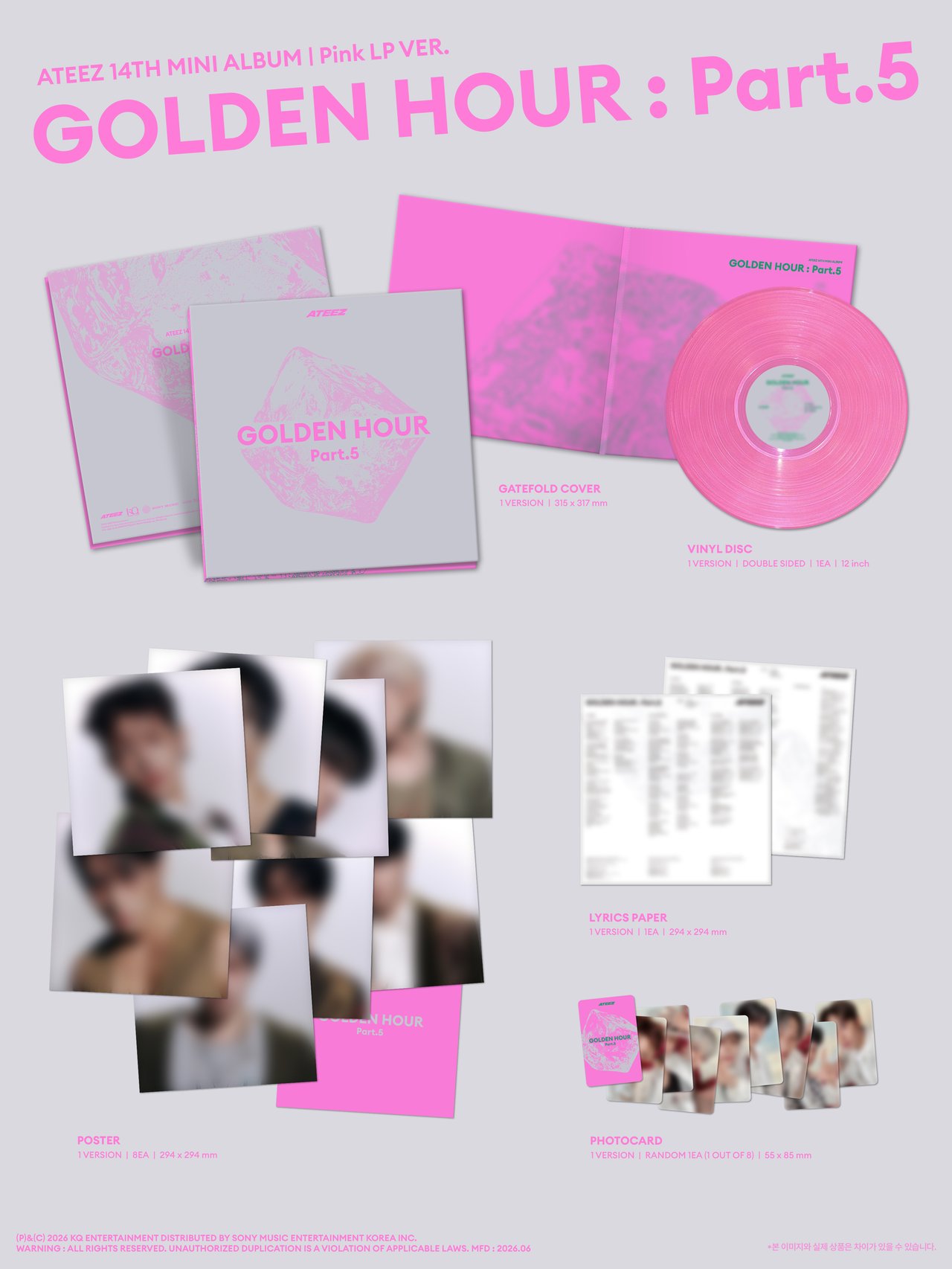 ATEEZ - 14TH MINI ALBUM [GOLDEN HOUR : Part.5] (Pink LP VER.)